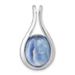 Sterling Silver Rhodium-plated Polished Oval Kyanite Teardrop Chain Slide Pendant