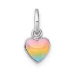 Sterling Silver Madi K Rhodium-plated Enameled Pastel Rainbow Heart Childrens Pendant