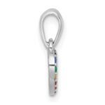 Sterling Silver Rhodium-plated Polished Rainbow Nano Crystals Open Heart Shape Childrens Pendant - Image 2