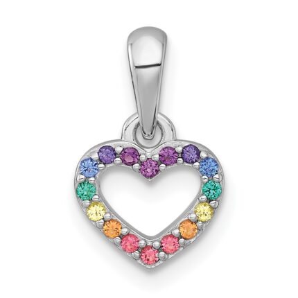 Sterling Silver Rhodium-plated Polished Rainbow Nano Crystals Open Heart Shape Childrens Pendant