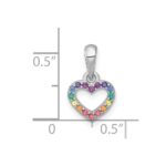 Sterling Silver Rhodium-plated Polished Rainbow Nano Crystals Open Heart Shape Childrens Pendant - Image 4