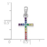 Sterling Silver Rhodium-plated Polished Rainbow Nano Crystals Childrens Cross Pendant - Image 4
