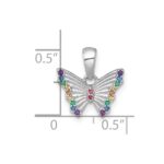 Sterling Silver Rhodium-plated Polished Rainbow Nano Crystals Butterfly Childrens Pendant - Image 4