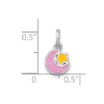 Sterling Silver Rhodium-plated Polished Pink and Yellow Enamel Moon and Star Childrens Pendant - Image 4