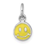 Sterling Silver Madi K Rhodium-plated Enameled Yellow Smiley Face Childrens Pendant