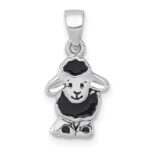 Sterling Silver Rhodium-plated Polished with Black Enamel Sheep Charm Pendant