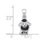 Sterling Silver Rhodium-plated Polished with Black Enamel Sheep Charm Pendant - Image 4