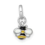Sterling Silver Rhodium-plated Black/Yellow/White Enamel Bee Childrens Pendant
