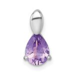 Sterling Silver Rhodium-plated Polished Pear Amethyst Teardrop Chain Slide Pendant