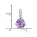 Sterling Silver Rhodium-plated Polished and Beaded Round Amethyst and White Topaz Chain Slide Pendant - Image 4