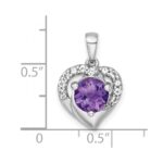 Sterling Silver Rhodium-plated Polished Fancy Amethyst and White Topaz Heart Pendant - Image 4