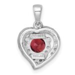 Sterling Silver Rhodium-plated Polished Fancy Garnet and White Topaz Heart Pendant - Image 3