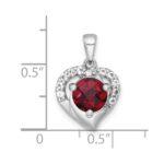 Sterling Silver Rhodium-plated Polished Fancy Garnet and White Topaz Heart Pendant - Image 4