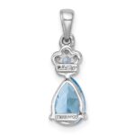 Sterling Silver Rhodium-plated Polished Light Swiss Blue Topaz Teardrop and Flower Pendant - Image 3