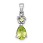 Sterling Silver Rhodium-plated Polished Peridot Teardrop and Flower Pendant