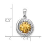 Sterling Silver Rhodium-plated Polished Checker-cut Round Citrine and White Topaz Circle Pendant - Image 4