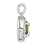 Sterling Silver Rhodium-plated Polished Checker-cut Round Peridot and White Topaz Circle Pendant - Image 2