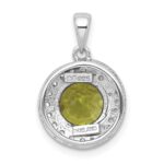 Sterling Silver Rhodium-plated Polished Checker-cut Round Peridot and White Topaz Circle Pendant - Image 3