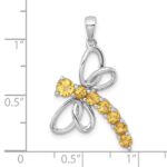 Sterling Silver Rhodium-plated Polished Citrine Dragonfly Pendant - Image 4
