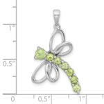 Sterling Silver Rhodium-plated Polished Peridot Dragonfly Pendant - Image 4