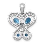 Sterling Silver Rhodium-plated Polished Light Swiss Blue Topaz and London Blue Topaz Heart Butterfly Pendant - Image 3
