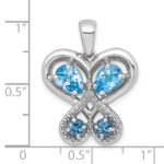Sterling Silver Rhodium-plated Polished Light Swiss Blue Topaz and London Blue Topaz Heart Butterfly Pendant - Image 4