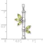 Sterling Silver Rhodium-plated Polished Fancy Peridot Bamboo with Leaves Pendant - Image 4