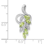 Sterling Silver Rhodium-plated Polished Peridot and White Topaz Leaves Chain Slide - Image 4