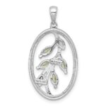 Sterling Silver Rhodium-plated Polished Peridot Leaves Twisted Oval Pendant - Image 3