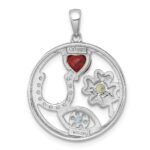 Sterling Silver Rhodium-plated Polished Garnet, Peridot and Light Swiss Blue and White Topaz Good Luck Pendant - Image 3