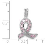 Sterling Silver Rhodium-plated Pink CZ Awareness Ribbon Pendant - Image 3