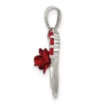 Sterling Silver Vermeil Red Flower and CZ Mom Pendant - Image 2