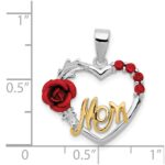 Sterling Silver Vermeil Red Flower and CZ Mom Pendant - Image 3