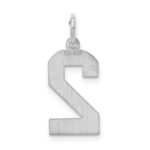 Sterling Silver/Rhodium-plated Satin Number 2 Charm - Image 4