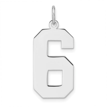 Sterling Silver/Rhodium-plated Polished Number 6 Charm