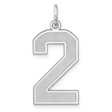 Sterling Silver/Rhodium-plated Satin Number 2 Charm