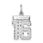 Sterling Silver Rhodium-plated Diamond-cut #16 Charm