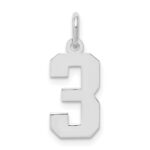 Sterling Silver/Rhodium-plated Polished Number 3 Charm