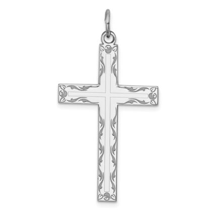 Sterling Silver Rhodium-plated Laser Designed Cross Pendant