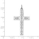 Sterling Silver Rhodium-plated Laser Designed Cross Pendant - Image 4