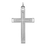 Sterling Silver Rh-plated Satin & Polished Laser Designed Cross Pendant