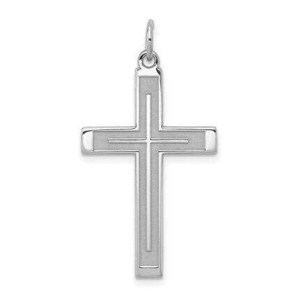 Sterling Silver Rhodium-plated Laser Designed Cross Pendant