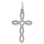 Sterling Silver Rhodium-plated Laser Designed Cross Pendant - Image 3