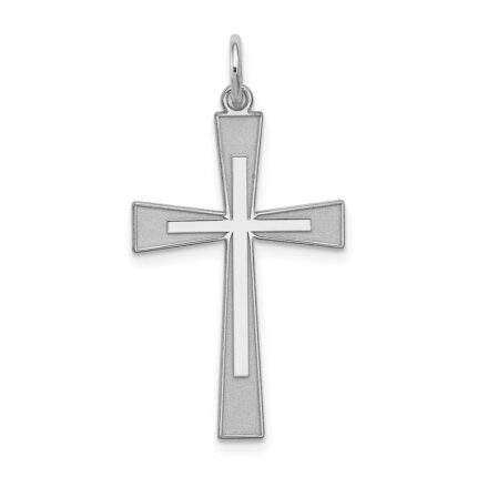 Sterling Silver Rhodium-plated Laser Designed Cross Pendant