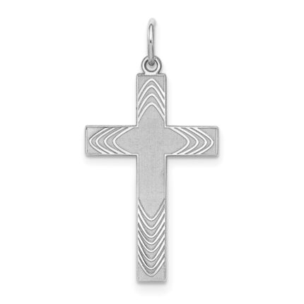 Sterling Silver Rhodium-plated Laser Designed Cross Pendant