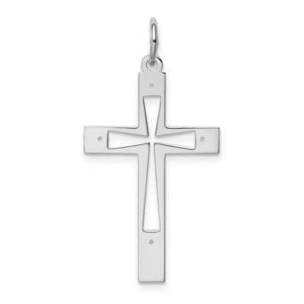 Sterling Silver Rhodium-plated Laser Designed Cross Pendant