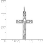 Sterling Silver Rhodium-plated Laser Designed Cross Pendant - Image 3