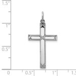 Sterling Silver Rhodium-plated Laser Designed Cross Pendant - Image 3