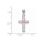 Sterling Silver Rhodium-plated Pink Enameled Heart Cross Charm - Image 3