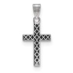 Sterling Silver Rhodium-plated Black Enameled Cross Hatch Cross Charm